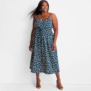 NWT Future Collective Sleeveless Cotton Ruched Rope Tie Midi Dress 4x Pockets